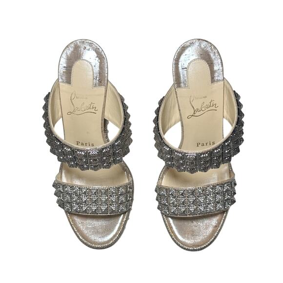 Christian Louboutin Ecu 120 Liege Pepite Studded Platform Wedge Heels Sandals 37 - Picture 4 of 8